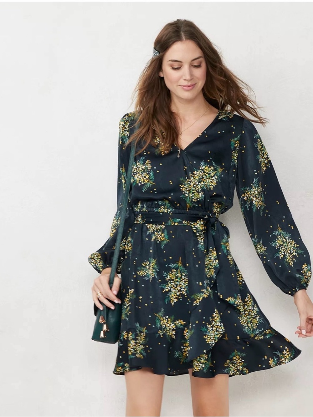 LC Lauren Conrad balloon sleeve faux-wrap floral dress Plus Size 3X